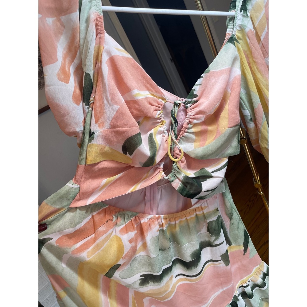 NWT Here Comes The Sun Mini Dress Floral Cutout Puff Sleeve XS Hello Molly